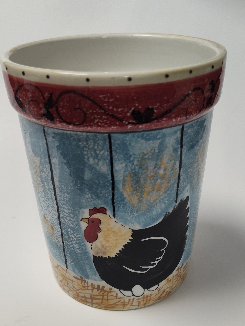 Farmhouse Chicken Ceramic Utensil Holder - Blue, Black, Cream, Red
